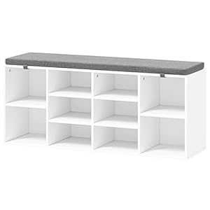 Shoe Bench 10 Cubbies Storage Rack Bench with Removable Padded Seat Space Saving Shoe Shelf for Entryway Living Room Hallway Bedroom
