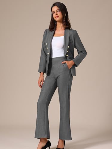 Allegra K Women's Grey Pant Suit Set: Dressy Blazer & Wide Leg Pants for Business Casual Wear - Image 2