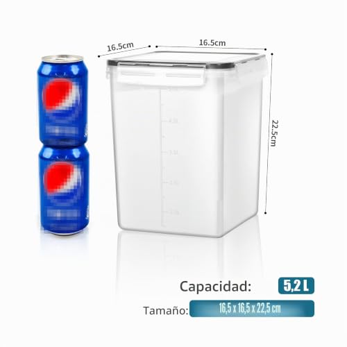 Miniatura 2 de Surejoy 5,2l Botes Cocina Almacenaje 4 Piezas, Recipientes Para Alimentos De Plástico Sin Bpa, Organizador Cocina Despensa, Tapers Para Comida Hermetico Contenedores Arroz Harina Pasta