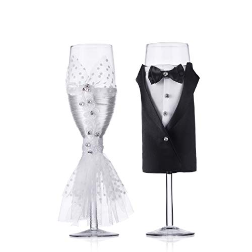 Wedding Tuxedo Dress Wine Glasses Handmade Bride And Groom Champagne Flutes For Toasting,Wedding Gifts,Bridal Shower Gifts,Wedding Favors,Couples Gifts,Wedding Decorations(Set Of 2) #TOP24