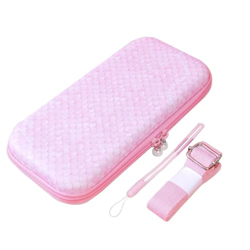 Carrying Case Compatible with Nintendo Switch OLED/Switch Hard Shell Protective Travel Bag with 10 Game Card Slots for NS Switch Console Joy-Con & Accessories, with 2 Thumb Grip Cap (Pink Fish Scale)