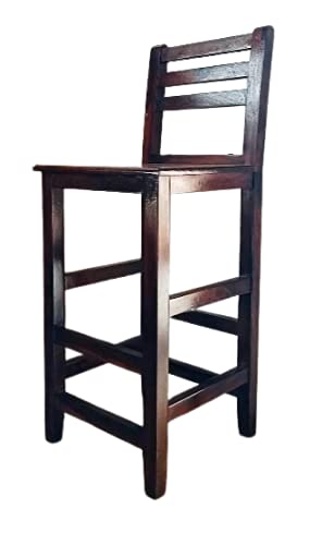 Image of OGESTA Solid Sheesham Wood Bar Chair for Kitchen Island & Breakfast Counter | High Back Wooden Bar Stool with Cushioned Seat | Rustic Walnut Finish | Home Bar & Dining Counter Chair (walnut finish)