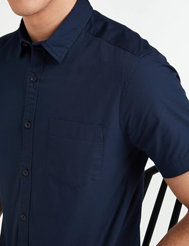 Image of Amazon Brand - Symbol Men's Cotton Shirt | Casual | Plain | Half Sleeve - Regular Fit (Available in Plus Size) (Navy + Olive M) (Combo Pack of 2)