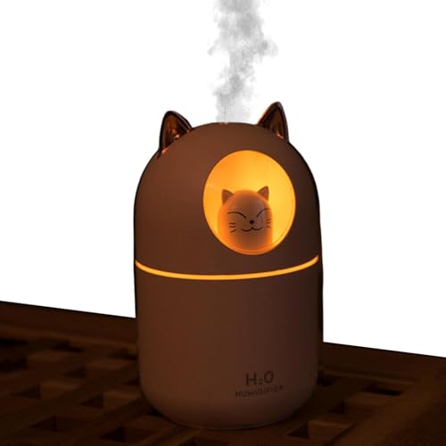 umidificatore, diffusore di olio a forma di gatto da 300 ml, con USB, silenzioso, per scrivania, luce notturna per la stanza dei bambini, ufficio, auto, piante e uso da viaggio, 13,8 x 8,6 x