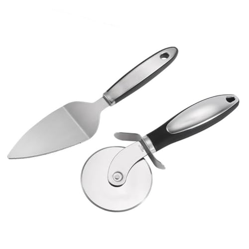 POPETPOP Juego de 2 Piezas Cortador y Pala para Pizza de Acero Inoxidable Rueda Redonda Multifuncional y Mango Ergonómico Adecuado para Uso Doméstico y Profesional Fácil de Transportar