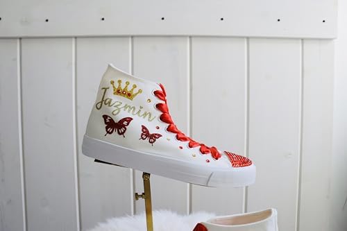 Quinceanera Shoes- Birthday personalized Shoes - Zapatillas de quince - Red - Silver Custom Shoes 15th Party (7)2