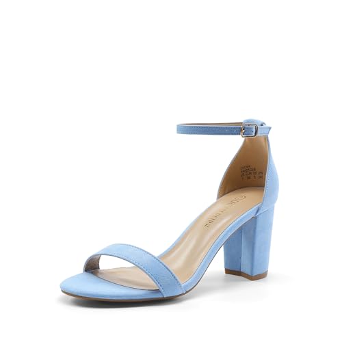 DREAM PAIRS Women's Chunk Low Heel Pump Sandals 5 Baby/Blue/Suede