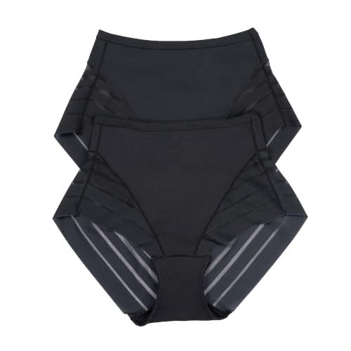 Image of Leonisa High Waisted Invisible Tummy Control Shapewear for Women - Stripe Lace Ladies Underwear Panties
