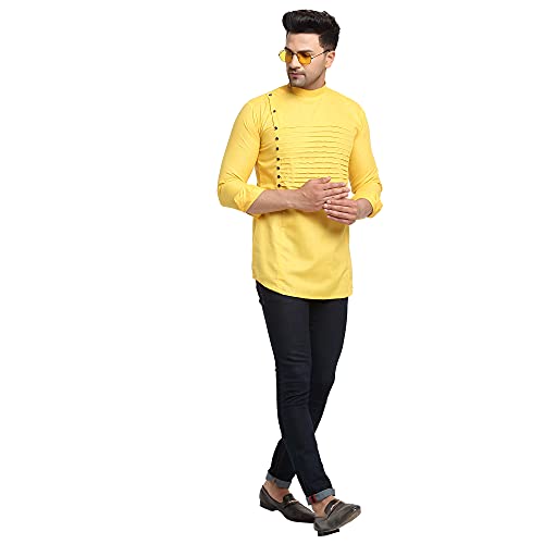 Image of SAIFOO Men's Rich Cotton Blind Short Kurta