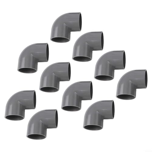 Accesorio de tubería de PVC-U de 90 grados, conector de codo gris de 50 mm para tubería de agua, clasificación de presión de 10 bares, paquete de 10 para sistemas de piscina y riego