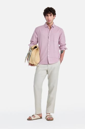 Image of SNITCH Men Casual Shirt | Regular Fit Full Sleeve Spread Collar Solid Pattern | Breathable Cotton Linen Blend & Lightweight Fabric for Summer, Vacation & Smart Casual Wear