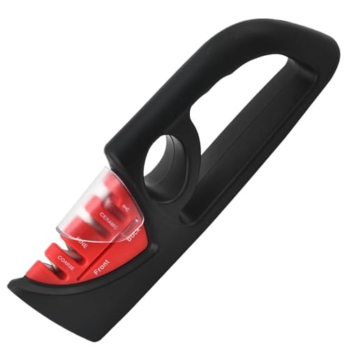 4 en 1 Aiguiseur de Couteaux Manuel - Affûteur Professionnel pour Couteaux de Cuisine, Ciseaux, Pierre Céramique, Carbure de Tungstène et Diamant - Design...