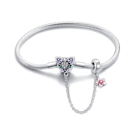 Image of 925 Sterling Silver Snake Chain Bracelets Fit Pandora Charms,Heart Clasp Bracelets Perfect For Any Glamour Gift for Women with 5 A Cubic Zirconia