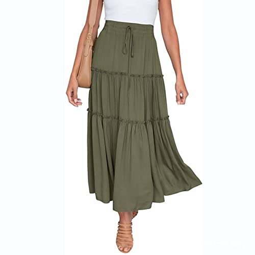 Saias femininas elásticas de cintura alta Boho Maxi saia plissada evasê saia longa saia lisa vestido