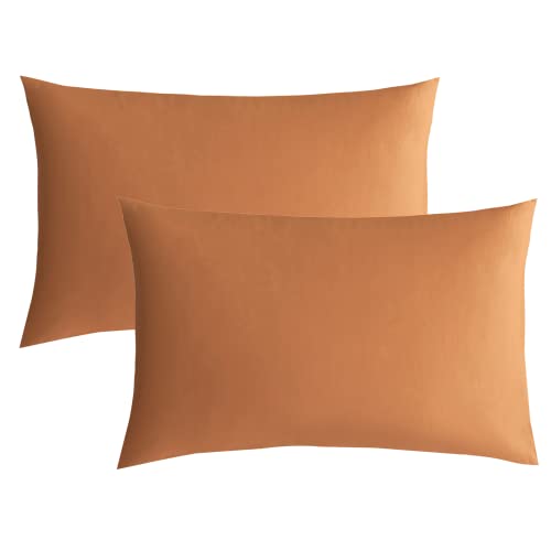 Image of Soft Pillow Covers 20 x 36 Inches - 100% Egyptian Cotton 400 Thread Count Set of 2 Pillow Cover Set Envelope Closure Hotel Quality Pillowcase - Brick Red