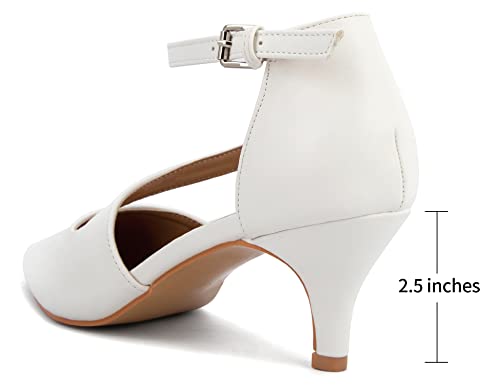 Greatonu Women's Pumps Low Heeled Closed Pointed Toe Kitten Heel Cross Strap Wedding Bridal Party Office Dress Shoes White 9 #TOP6