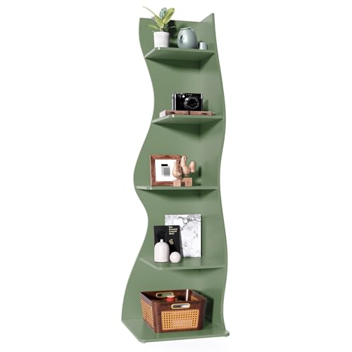 LITTLE TREE Small Corner Shelf, Modern 5-Tier Wall Corner Bookshelf, Stylish Bookcase Storage Rack for Small Space, Living Room, Bedroom