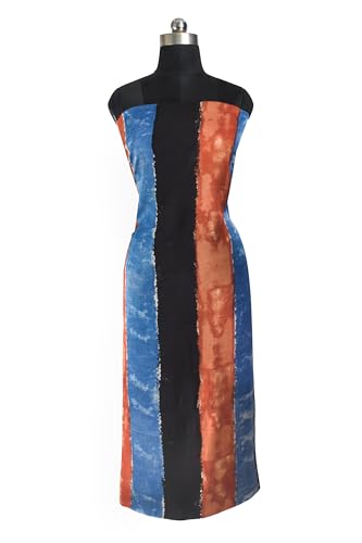 Image of Ethnics of Kutch Women's Ajrakh Modal Silk Natural Dye Hand Block Print Unstitched Kurta Fabric Mtr Length (2.5 Mtrs - Cream 20101N)