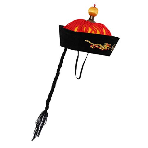 Tenlacum Chapeau chinois vintage Dragon Dynastie Qing Empereur Tang Costume de propriétaire pour se déguiser – Multicolore, 56 cm, multicolore