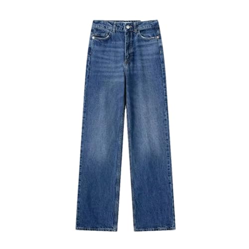 Dndrdhfb Women's High Waist Jeans Blue Straight Denim Trousers Autumn Zip Fly Trousers