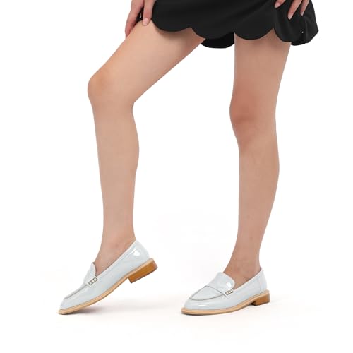 Image of JUSTDANNI Loafers for Women Slip On Shoes with Round Toe 1.2-Inch Low Chunky Block Heel Patent Comfortable Casual Dress Pump Shoes for Wedding Party Work Shopping Dating