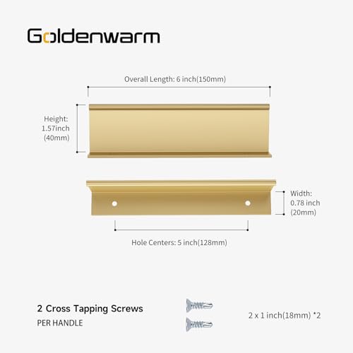 Image of goldenwarm 5 Pack Gold Finger Edge Pulls Drawer Finger Pulls Champagne Gold Kitchen Hardware Handles Bedroom Dresser Drawers,5in Hole Center