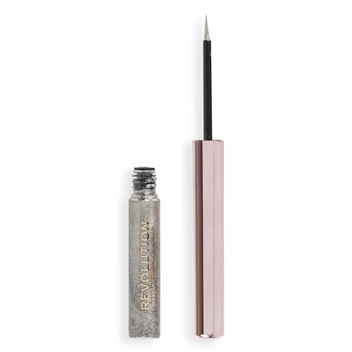 Makeup Revolution, Delineador Líquido Super Flick, Altamente Pigmentado, Plateado, 2.4ml