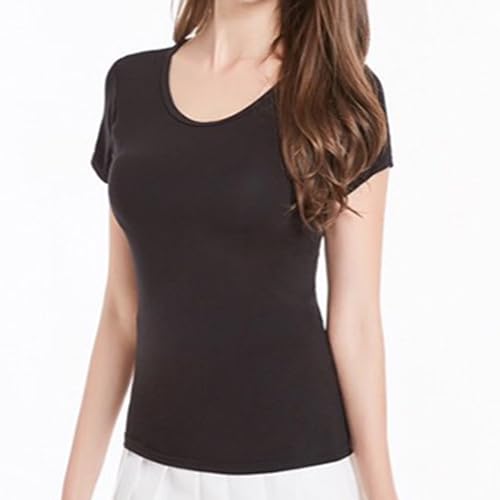 2PC Cotton Built in Bra T-Shirt Workout Casual Tops Short Sleeve Padded Bra Athletic Running Shirts Summer Undershirt2