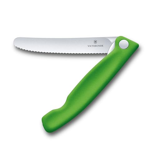 VICTORINOX(ビクトリノックス) ピクニックナイフ 切れ味がよい折り畳み式ペティナイフ 11cm 波刃 グリーン バゲットや食パンをきれいに切り分けられるパン切り包丁 6.7836.F4B