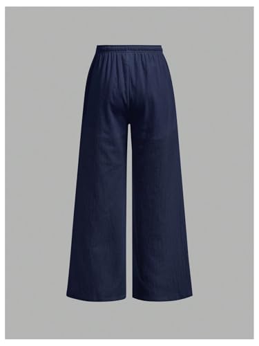 Image of SHENHE Girl's Linen Low Waisted Drawstring Button Front Loose Long Pants Casual Boho Trousers
