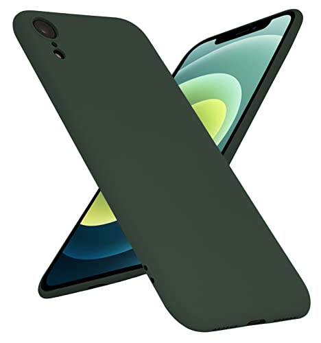 Image of VONZEE Microfiber Candy Case Compatible for iPhone Xr 6.1 inch, Shockproof Slim Back Cover Liquid Silicone Case - Pine Green