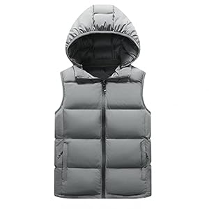ASDFY Body Warmers For A Man,Men’S Sleeveless Hooded Vest Quilted Vest Jacket Outdoor Vest Grey Sleeveless Quilted Vest Men Jacket Windproof Zippers Bodywarmer For Men Teens