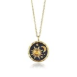XIGAWAY Collar con colgante vintage de sol y luna para mujer, dije de circonita cúbica de oro plateado, cadena de onda ajustable de 21 a 50 cm, regalo de joyería, 1, Metal, Sin piedra preciosa