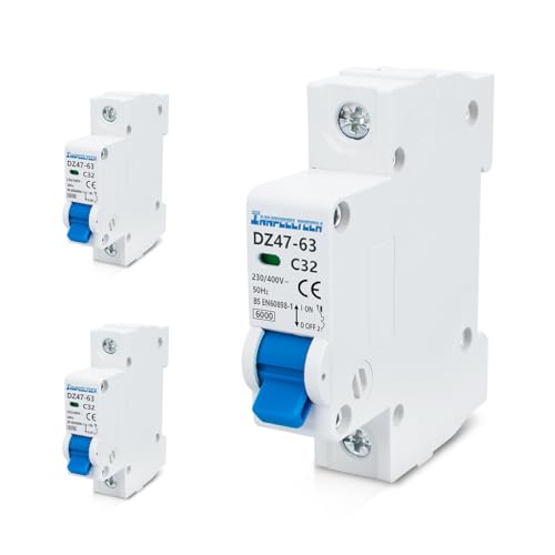 Innfeeltech 3 Stück 32 Ampere 230V Leitungsschutzschalter MCB einpolig Typ B für DIN-Schienenmontage