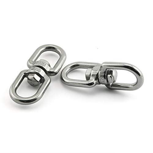 JCBIZ 2pcs M6 Double Eye Chain Swivels Hook Shackle 304 Stainless Steel Rigging Marine Hardware Fitting D Ring Connector