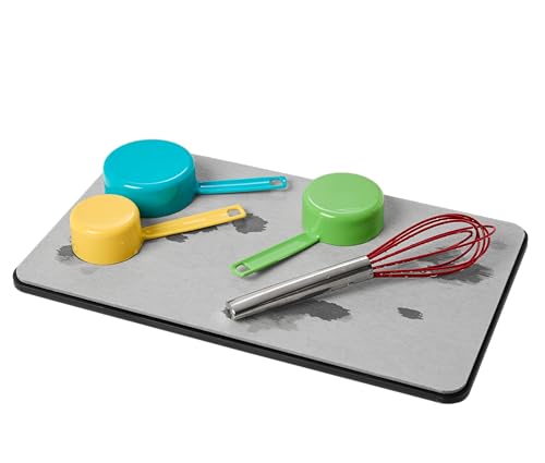 madesmart Granite Drying Stone Collection Dish Mat - Accelerates Moisture Evaporation - Natural and Mineral Materials - Non-Slip Backing - Grey