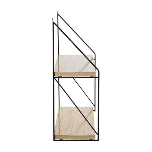 Étagère murale bois de hêtre véritable et cadre métal noir géométrique