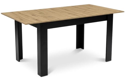 Mesa de comedor extensible de 120 a 160 x 80 cm, mesa de cocina rectangular, mesa de comedor con parte superior, estructura negra, imitación madera, para cocina, comedor y salón (roble Artisan)