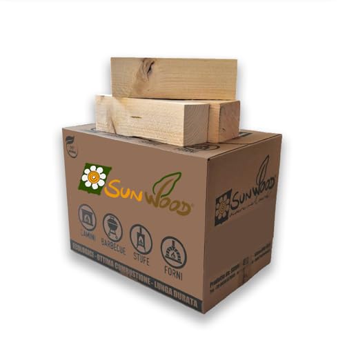 Legna da Ardere in Abete essiccato da 25 cm, 1 Cartone da 30 litri, circa 10 kg, per camini, stufe, pronta all'uso, Made in Italy