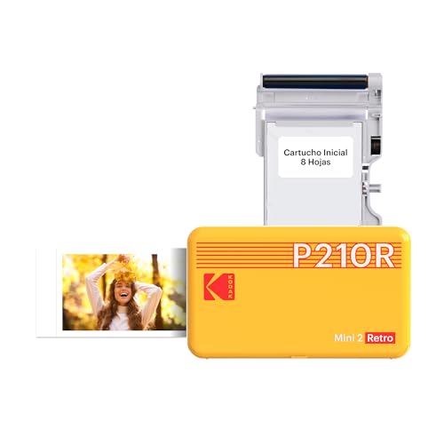 Kodak Mini 2 Retro 4Pass, Impresora Fotográfica + 8 Hojas, Fotos Instantáneas Tamaño 5,3x8,6cm,...