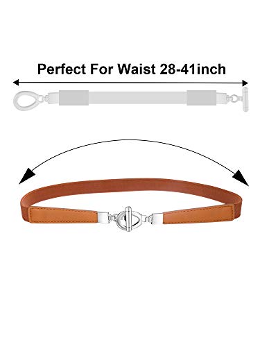 JOVITEC 5 Pieces Women Skinny Elastic Waist Belt for Dress Retro Stretch Cinch Adjustable Thin Belt Metal Buckle2
