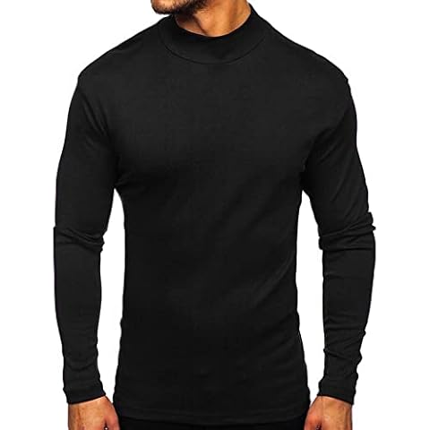 Mens Thermal Underwear Long Sleeve Elastic T-Shirt Stand Collar Solid Color Cotton Warm Undershirt Tops for Autumn Winter Black L Cover