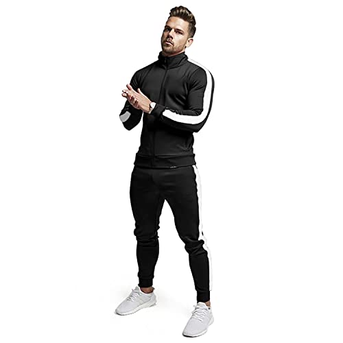 Tezo Men's Casual Active Tracksuits Full Zip Sports Jogging Suits Sets Athletic Running 2 Piece Sweatsuits With Zip Pockets(Bk L) Black #TOP3