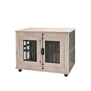 Amazon Basics Heavy Duty Dog Crate Furniture for Small Dogs, Wooden Decorative Dog Kennel Cage Indoor with Safety Lock, 32.5″ L x 25.6″ W x 21.9″ H