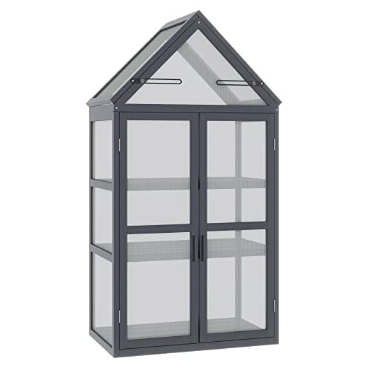 Outsunny Frühbeet Pflanzenbeet mit 3 Ebenen, aufklappbarem Dach wetterfest Mini Gewächshaus mit Doppeltüren Treibhaus aus Holz Polycarbonat Natur 70,5 x 42 x 132 cm