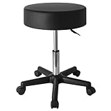 Poakkus Hydraulic Adjustable Rolling Stool with Wheels, 360° Swivel Office Chair, 400LBS - for Salon, Tattoo, Barber, Massage, PU Leather, Easy-Clean, Whisper-Quiet Casters, Black