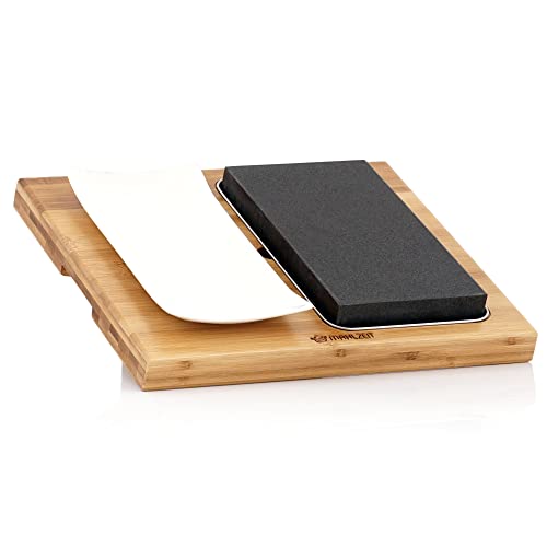 Mahlzeit Set pierre de lave | Set pratique avec assiette et planche en bois de bambou | Steak Stone,...