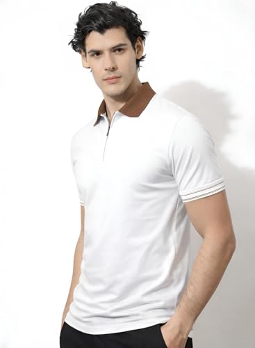 Image of Mens Premium Cotton Polo T-Shirt | 220 GSM Soft Fabric | Casual Stylish Look | Zipper Polo Design Snow White Polo T Shirt | Polo Tshirt for All-Day Wear