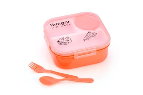 Image of KITNET Hungry Bento Lunch Box for Kids & Adults | Leakproof, 4-Compartment Tiffin with Spoon & Fork | BPA-Free, Microwave & Dishwasher Safe Pink