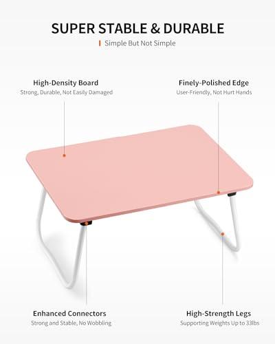 Image of FISYOD Foldable Lap Desk, Laptop Bed Desk, Portable Bed Table, Laptop Stand for Bed & Couch, Lightweight & Mini - Pink